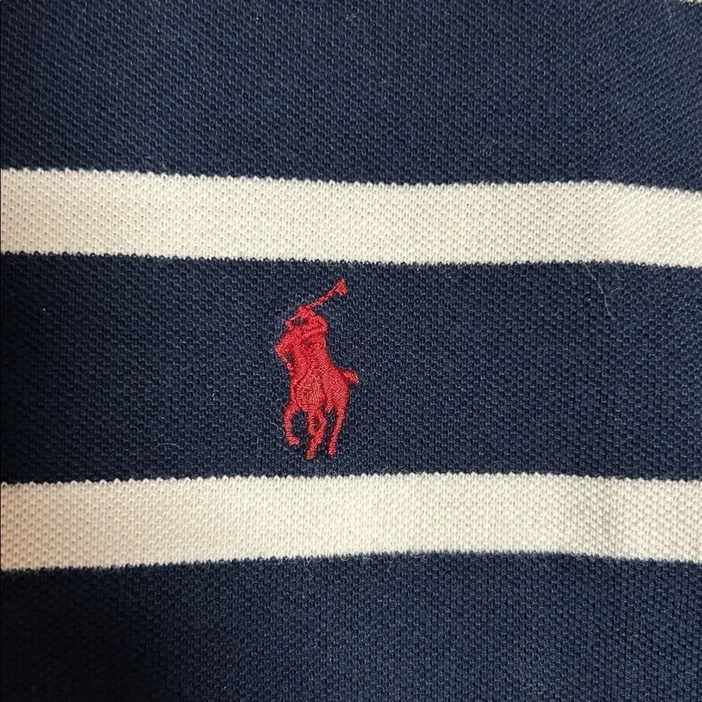 Ralph Lauren Mens Navy Blue and White Striped Polo Shirt